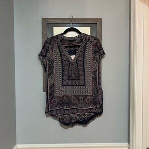 Lucky Brand Black and Pink Patterned Blouse